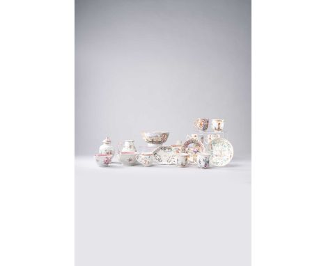 A COLLECTION OF CHINESE PORCELAIN ITEMS 18TH CENTURYComprising: two tea canisters, one with a cover; a milk jug; two saucers;