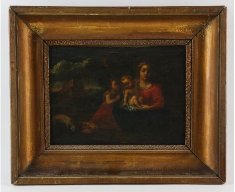 Italian School (probably 17th century), The Virgin with Christ and an infant St John, oil on panel, indistinctly inscribed Mo