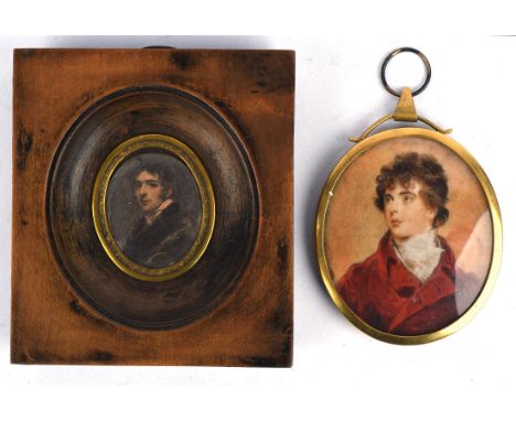 English School (early 19th century), Portrait miniature of a young man, watercolour, oval, 6.5 x 5.5cm.; together with a furt