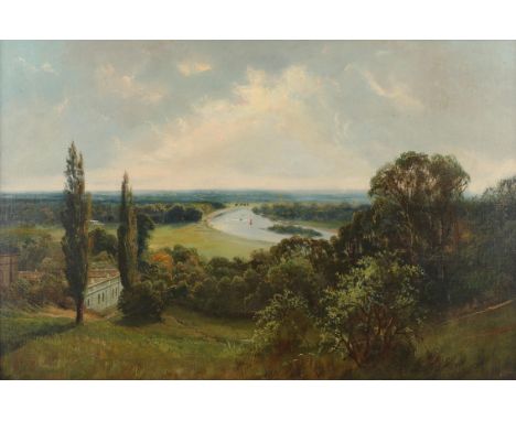 J. Lewis (19th century), View over a river landscape, possibly the Thames from Richmond Park, oil on canvas, signed lower rig