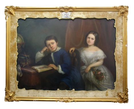 Louise Vaucorbeil Rang-Babut (1806-1884). Portrait of two children in an interior, oil on canvas, signed and dated 1854, 98 x