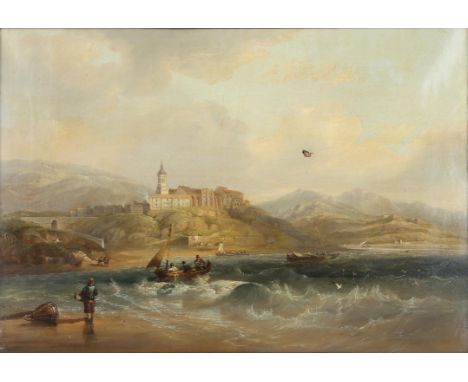 Continental School (19th century), Vessels off the Italian coast in a stiff breeze, oil on canvas, 44 x 60.5cm.Condition Repo
