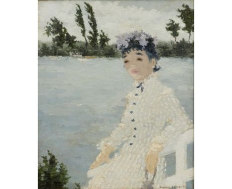 Suzanne Eisendieck1906 Danzig - 1998 Paris - Sommerliche Landpartie (elegante junge Pariserin an der Seine) - Öl/Lwd. 61 x 50