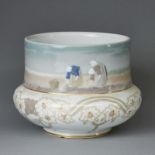 Jugendstil Vase / Cachepot - umlaufender Fries mit Bauerinnen bei der Kartoffelaussaat mit Feldwage