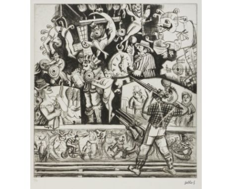 Karl Hubbuch1891 Karlsruhe - 1979 Karlsruhe - Jahrmarkt - Radierung/Papier. 8/30. 35,8 x 33,3 cm, 60,3 x 53,2 cm. Stempelsign