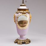 2flammige Tischlampe - Ansicht Altes Palais Berlin mit Staffagefiguren, um 1890.