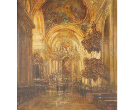 Otto Hamel1866 Erfurt - 1950 Lohr - Barockes Kircheninterieur - Öl/Lwd. 110 x 100 cm. Sign. und ortsbez. r. u.: Otto Hamel / 