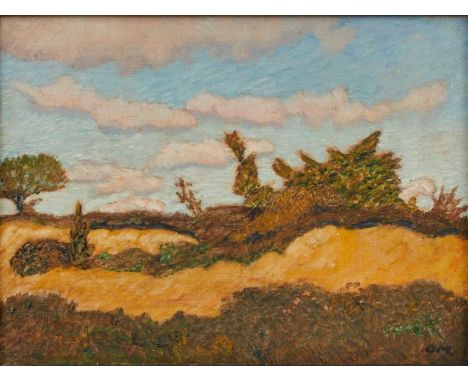 Otto Modersohn1865 Soest - 1943 Rotenburg - "Heide im Frühling" - Öl/Holz. 17,7 x 24 cm. Monogr. r. u.: OM. Rückseitig mit Bl