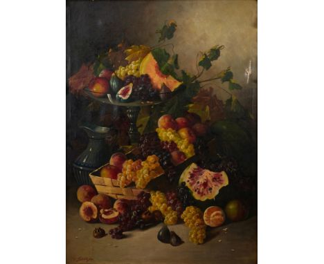 Josef Stoitzner1884 Wien - 1951 Bramberg im Pinzgau - Großes Früchtestillleben - Öl/Lwd. 100 x 74 cm. Sign. l. u.: J. Stoitzn