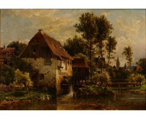 Paul Koken1853 Hannover - 1910 - "Die Wasssermühle" - Öl/Lwd. 38 x 53,5 cm. Sign. r. u.: Paul Koken. Zierrahmen. - Lit.: Dirc