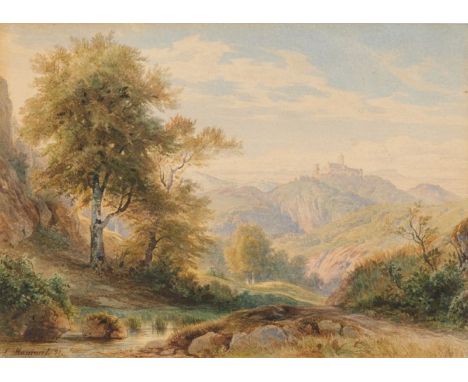 Carl Maria Nicolaus Hummel1821 Weimar - 1907 Weimar - Thüringische Landschaft mit Blick auf die Wartburg bei Eisenach - Aquar