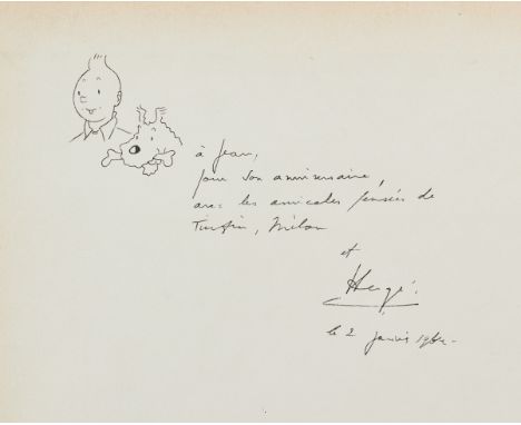 Hergé1907 Etterbeek - 1983 Woluwe-Saint-Lambert - "Tintin et Milou" (Tim und Struppi) - Tusche/Papier. 18,2 x 23,1 cm. Sign. 