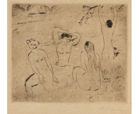 Hans Purrmann1880 Speyer - 1966 Basel - "Vier badende Frauen (Sommer)" - Kaltnadelradierung/Papier. 17,8 x 20,3 cm, 29,4 x 32