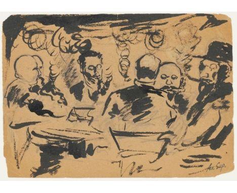 Alexander von Szpinger1889 Weimar - 1969 Weimar - "Raucherkollegium" - Tusche/Papier. 10,8 x 15,4 cm. Monogr. r. u.: A v. Szp