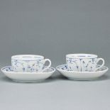 2 Tassen mit Untertassen - Gebrochener Stab: Strohblume. Friedrich Christian Greiner & Söhne, Rauens