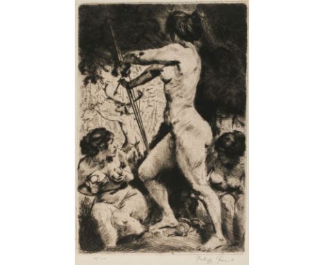 Philipp Frank1871 Godramstein - 1944 Queichheim - Mythologische Szene mit Cernunnos - Radierung/Papier. 20/100. 32,5 x 22 cm,
