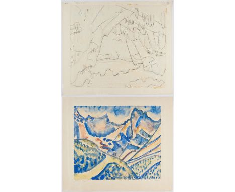 August Babberger1885 Hausen im Wiesental - 1936 Altdorf UR, Schweiz - "Altdorfer Berge" - Aquarell/Papier. 34,6 x 40,5 cm (Si
