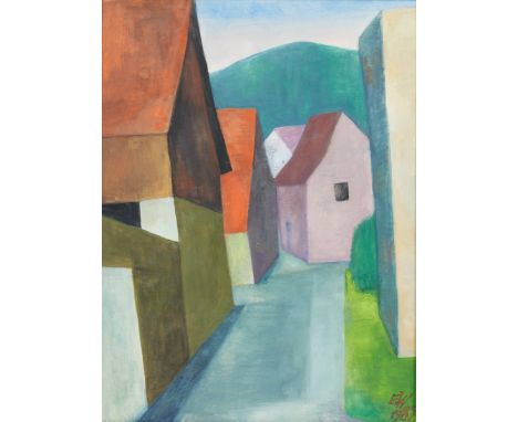 Ernst Wolfhagen1907 Hannover - 1992 Hannover - Häuser - Gouache/Papier. 39,5 x 29,5 cm. Monogr. und dat. r. u.: EW / 1987. Un