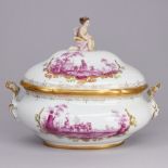 Ovale Deckleterrine - Falkenjagd - Jagdszenen in Landschaft. Meissen 1850-1924.