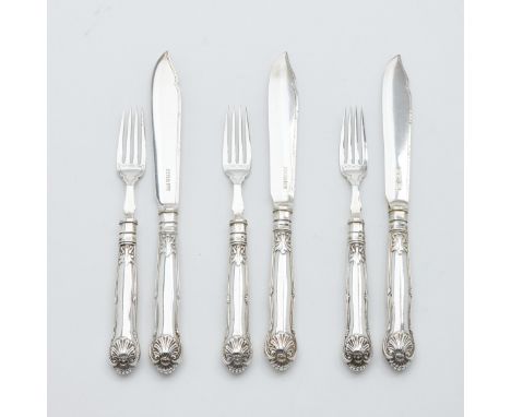 12tlg. FischbesteckMappin &amp; Webb/Sheffield/England, um 1912/13. 925er Silber. Punzen: Herst.-Marke, Stadt- und Feingehalt