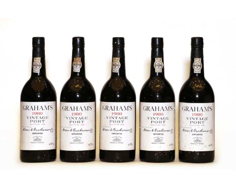 Grahams, Vintage Port, 1980, five bottlesCondition report: All MN to HN