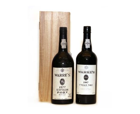 Warres, Vintage Port, 1977, one bottle in wooden presentation case and 1997, one bottle, two bottles in totalCondition report