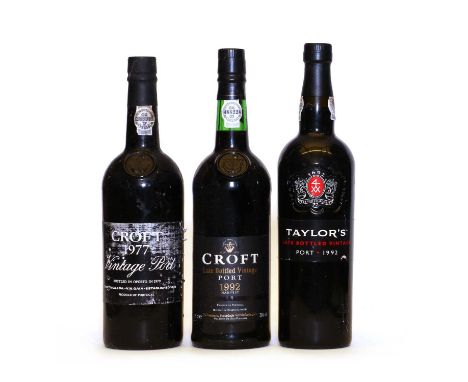 Croft, Vintage Port, 1977, one bottle; Croft, Late Bottled Vintage Port, 1992, one bottle and Taylors, Late Bottled Vintage P