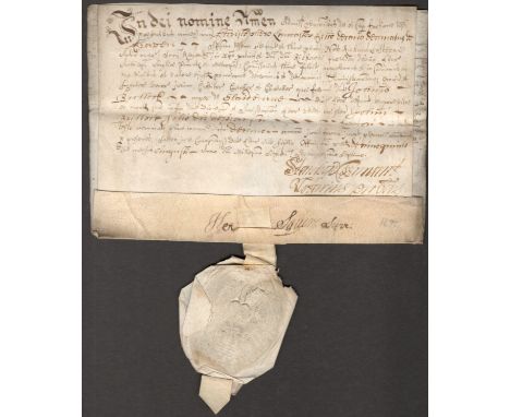 ANTIQUE MANUSCRIPT FROM 1675 A SEAL IN LATIN ENGLISH