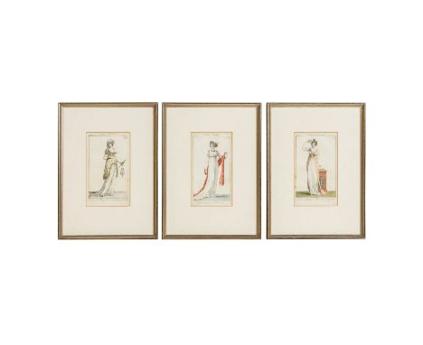  NEUBAUER, FRIEDRICH LUDWIG u.a. (Anfang 19. Jh.), 3 Modestiche "Costume Parisien",  kolorierte Kupferstiche/Bütten, je in d