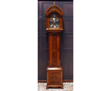 REPRODUCTION MAHOGANY LONGCASE CLOCK
the unsigned eight day three train movement striking on a bell, the arched 10 inch silve