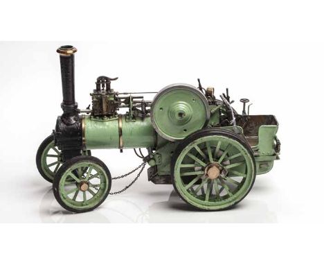 SCRATCH BUILT MODEL LIVE STEAM TRACTION ENGINE
finished in green and black, with rubber tyres, copper capped chimney, brass, 