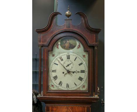 EARLY NINETEENTH CENTURY OAK LONGCASE CLOCK
the unsigned eight day two train movement with anchor escapement striking on a be