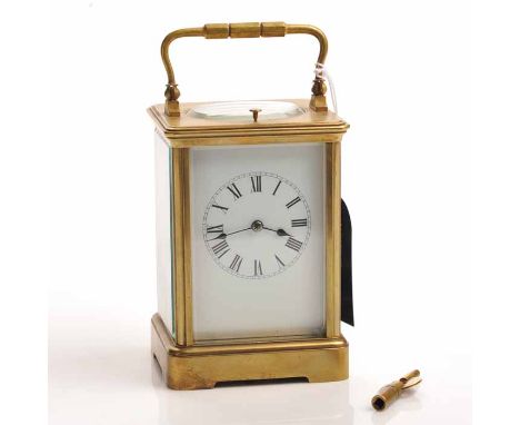 LATE NINETEENTH CENTURY REPEATING BRASS CARRIAGE CLOCK
unsigned two train eight day repeating movement with lever platform es