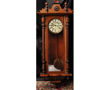 LATE NINETEENTH CENTURY MAHOGANY VIENNA STYLE WALL CLOCK
by Gustav Becker, signed two train movement, the 7.5 inch enamel dia