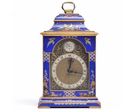 TWENTIETH CENTURY CHINOISERIE MANTEL CLOCK
unsigned keyless wind English movement, the gilt arched dial with Roman numerals, 