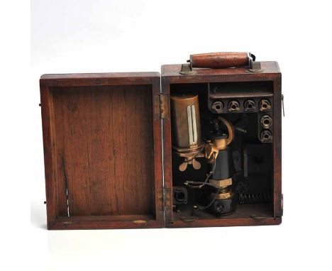 DOBBIE MCINNES PATENT STEAM ENGINE INDICATOR
with brass and ebonised finish, 21cm high, in fitted wooden case