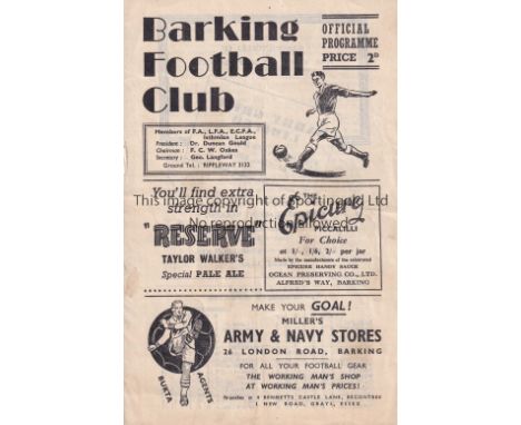 TOTTENHAM HOTSPUR      Programme for the away East Anglian Cup tie v. Barking 21/9/1955.    Good