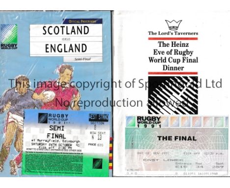 1991 RUGBY WORLD CUP     Programme and ticket for the England v Scotland Semi-Final at Murrayfield and programme for the Eve 