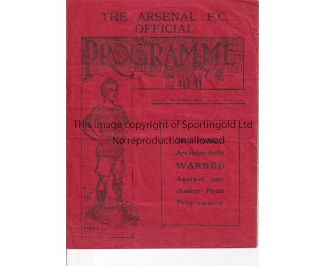 ARSENAL V LINCOLN CITY / WEST HAM UNITED 1914     Joint issued programme for the 31/10/1914 v. Lincoln City League match and 