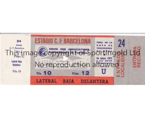 1972 ECWC FINAL / RANGERS V DYNAMO MOSCOW     Complete ticket with 3 counterfoils intact for the match at Barcelona FC 24/5/1