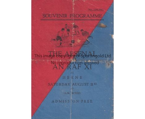 ARSENAL / WARTIME FOOTBALL IN GERMANY 1945        Programme for the postponed match v. An RAF XI 11/8/1945 at Herne in German
