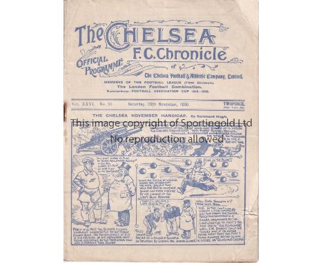 CHELSEA V ARSENAL 1930     Programme at Chelsea  29/11/1930. Not Ex Bound Volume. Staple rust. Some restoration at top right 