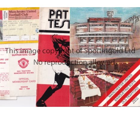 MANCHESTER UNITED     A collection of ephemera including a notice of ticket prices on headed paper for the Bobby Charlton Tes