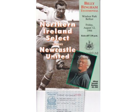 GEORGE BEST      Programme and ticket for the Billy Bingham Testimonial at Windsor Park, Belfast for Northern Ireland v Newca