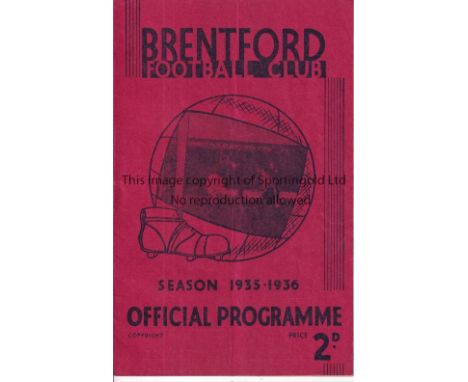 BRENTFORD     Home programme v Chelsea 28/3/1936. Light vertical fold. Centre page detached. No writing. Fair to generally go