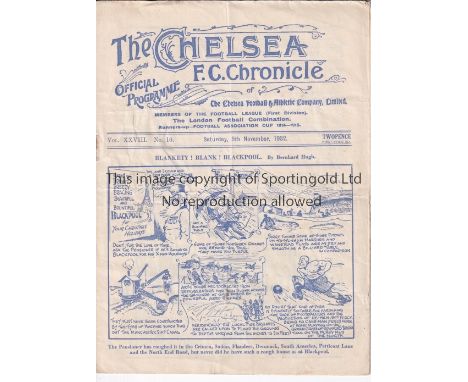 CHELSEA    Home programme v Birmingham City 5/11/1932. Not ex Bound Volume. Very light horizontal fold and light staple rust.