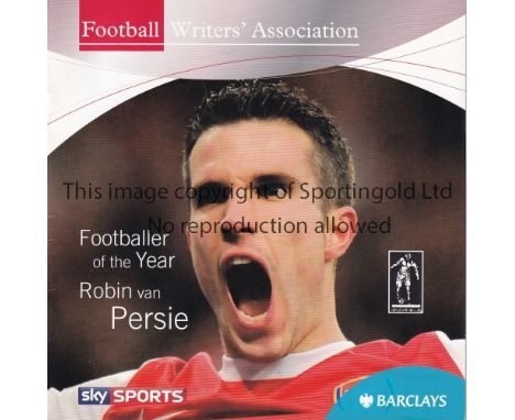 ROBIN VAN PERSIE / ARSENAL        Menu and Order of Events for the Football Writers' Association Footballer of the Year award