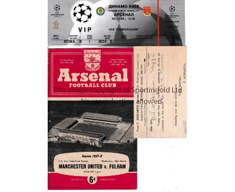 ARSENAL      Postcard for the appointment of a linesman for the home match v. Sheffield Wednesday 10/10/1936. Programme for M