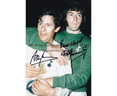 TOTTENHAM   Autographed 12 x 8 photo of Pat Jennings and Alan Mullery enjoying the celebration scenes after victory in the 19