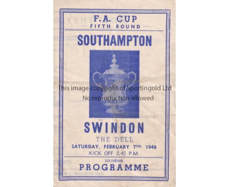 SOUTHAMPTON V SWINDON TOWN 1948 FA CUP      Pirate programme issued by Ross for the Cup tie at Southampton 7/2/1948, slightly